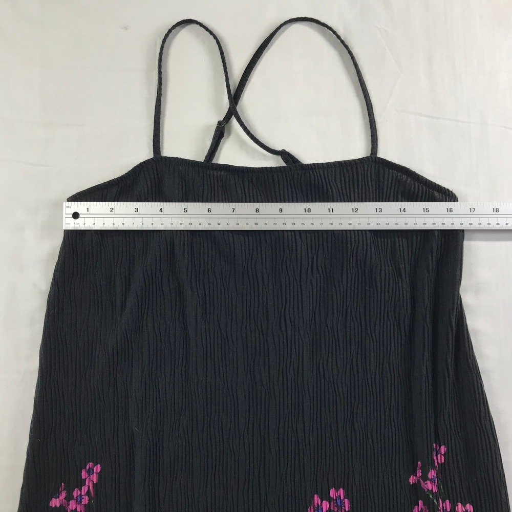 Anthropologie Black Floral Pleated Crinkle Maxi Dress Large Adjustable Straps - Picture 3 of 6